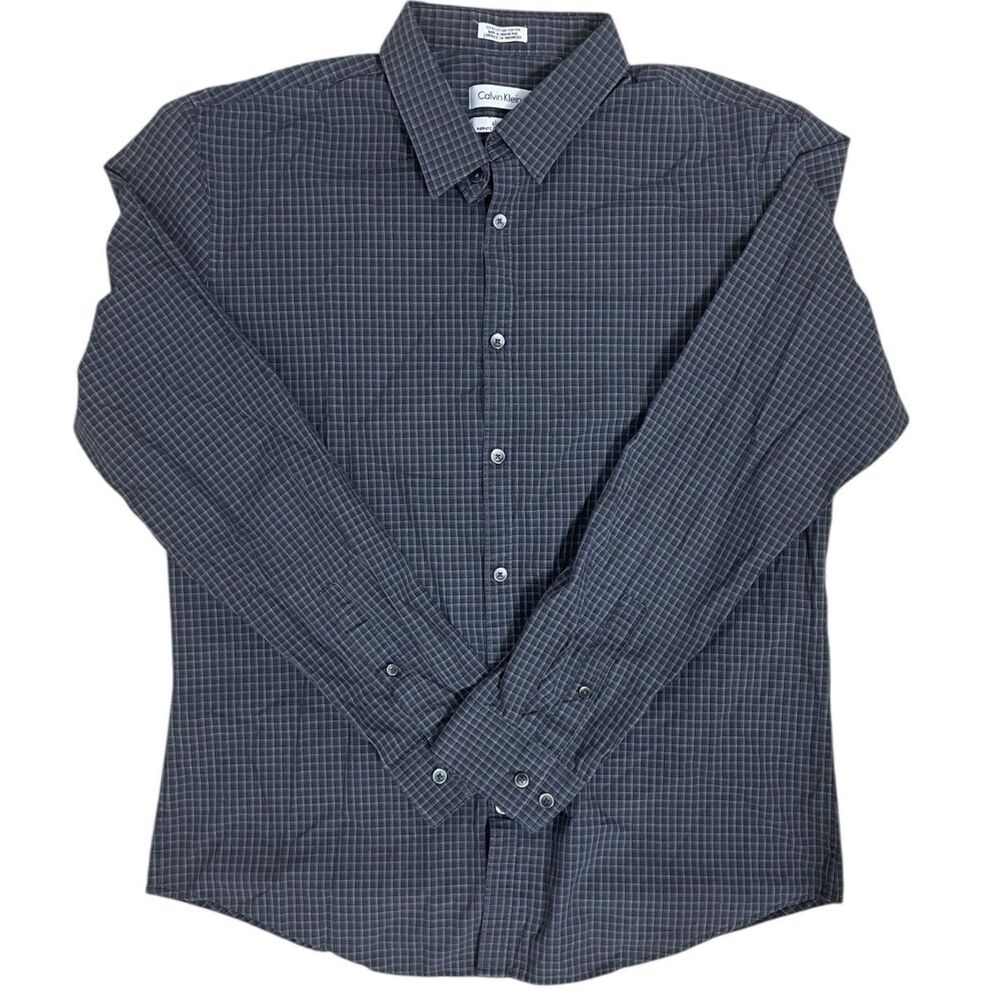 Calvin Klein Slim Fit Shirt L Gray Check Infinite Cool Non Iron Mens